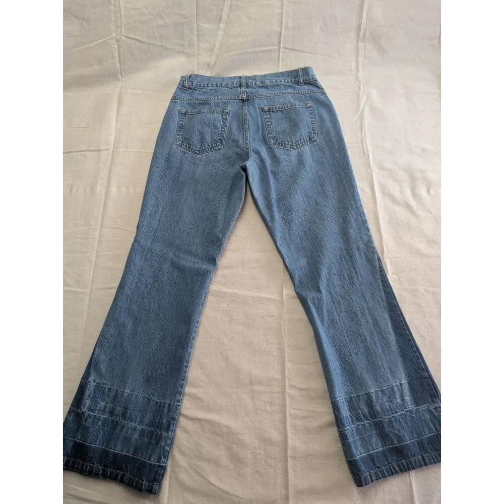 No Boundaries Juniors 11 Y2K Flower Power Embroidered Wide Leg Jeans 100% Cotton